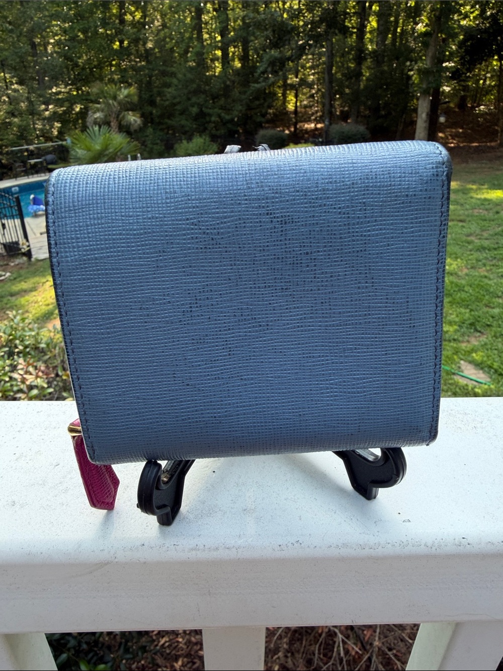 Fendi Authentic Textured Navy Leather Trifold Wallet with Gold Logo Plate - Picture 9 of 17